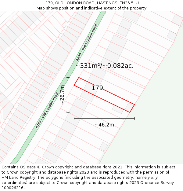179, OLD LONDON ROAD, HASTINGS, TN35 5LU: Plot and title map