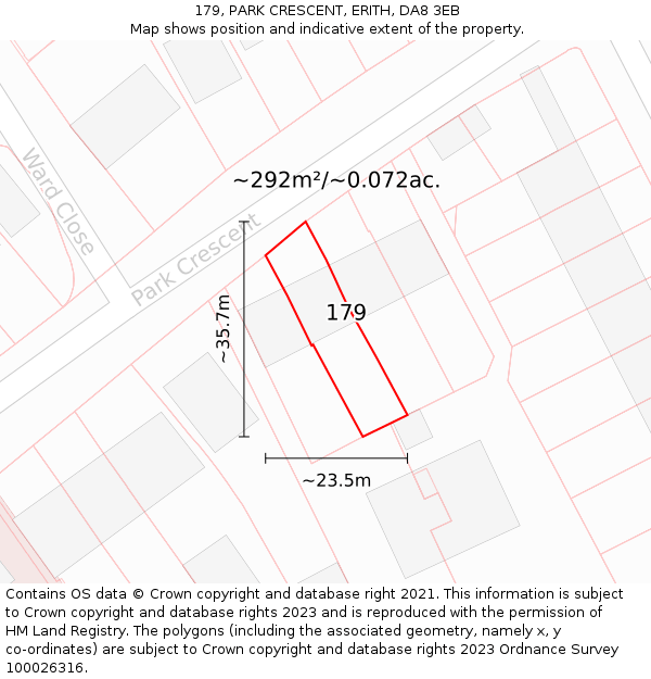 179, PARK CRESCENT, ERITH, DA8 3EB: Plot and title map