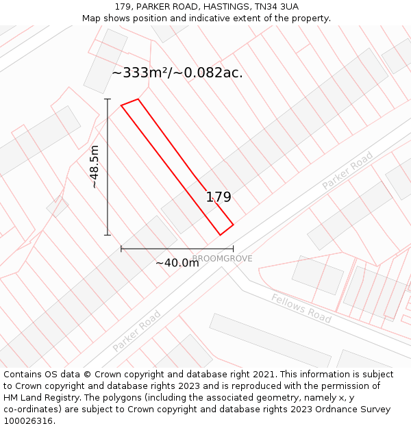 179, PARKER ROAD, HASTINGS, TN34 3UA: Plot and title map