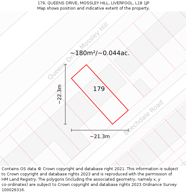 179, QUEENS DRIVE, MOSSLEY HILL, LIVERPOOL, L18 1JP: Plot and title map