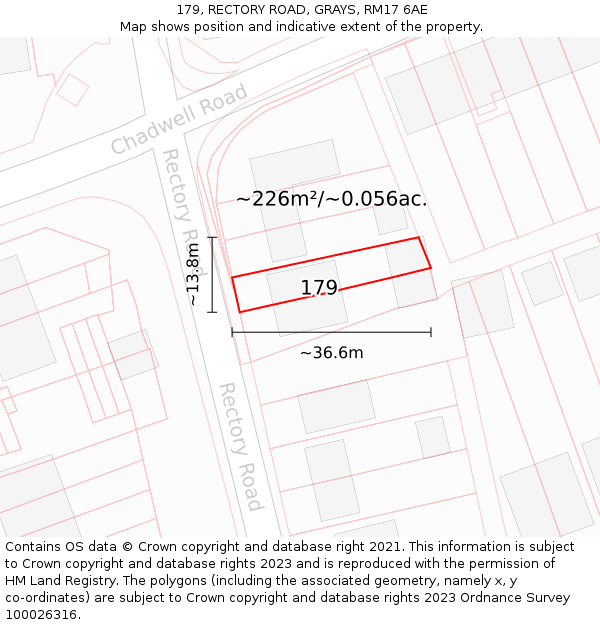 179, RECTORY ROAD, GRAYS, RM17 6AE: Plot and title map