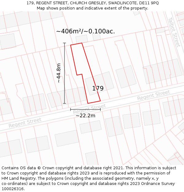 179, REGENT STREET, CHURCH GRESLEY, SWADLINCOTE, DE11 9PQ: Plot and title map