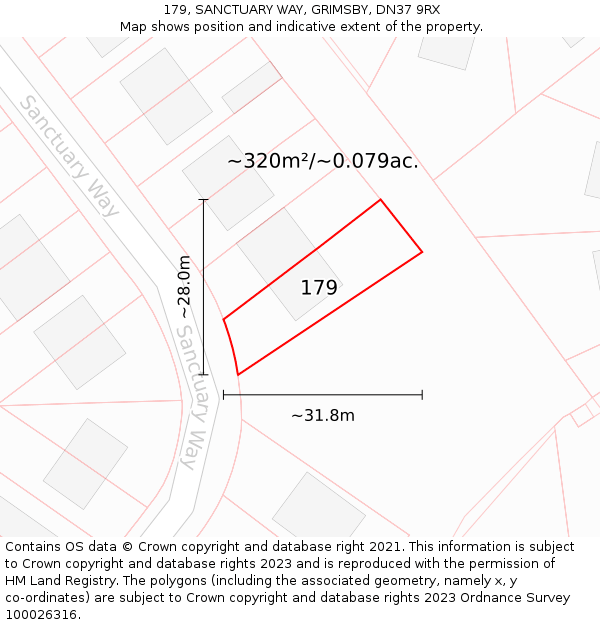 179, SANCTUARY WAY, GRIMSBY, DN37 9RX: Plot and title map