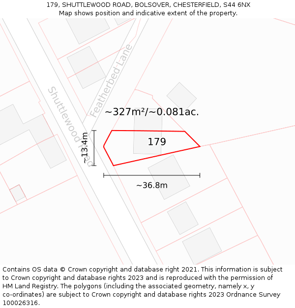 179, SHUTTLEWOOD ROAD, BOLSOVER, CHESTERFIELD, S44 6NX: Plot and title map