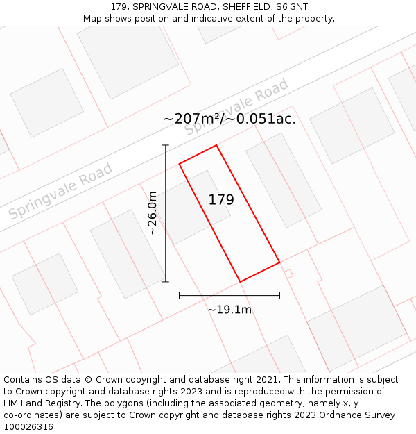 179, SPRINGVALE ROAD, SHEFFIELD, S6 3NT: Plot and title map