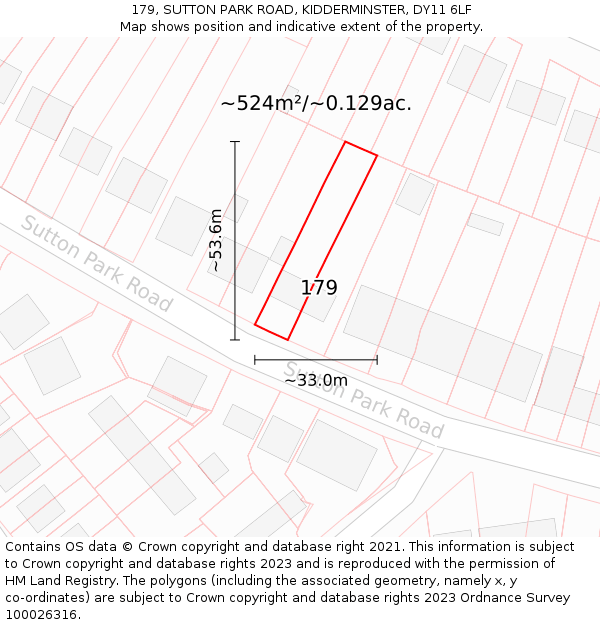 179, SUTTON PARK ROAD, KIDDERMINSTER, DY11 6LF: Plot and title map