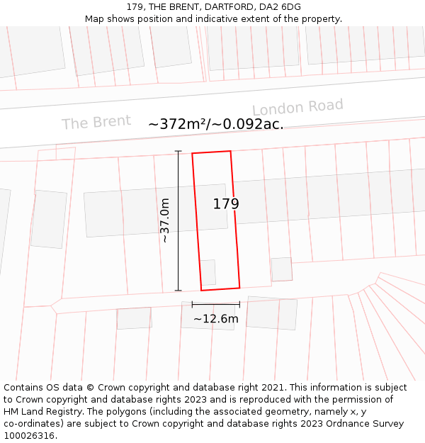 179, THE BRENT, DARTFORD, DA2 6DG: Plot and title map