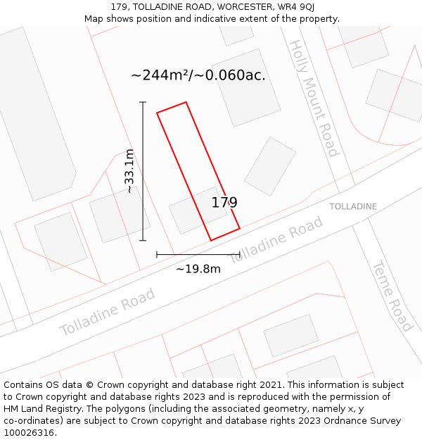 179, TOLLADINE ROAD, WORCESTER, WR4 9QJ: Plot and title map