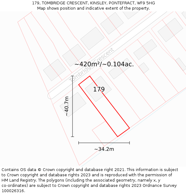 179, TOMBRIDGE CRESCENT, KINSLEY, PONTEFRACT, WF9 5HG: Plot and title map