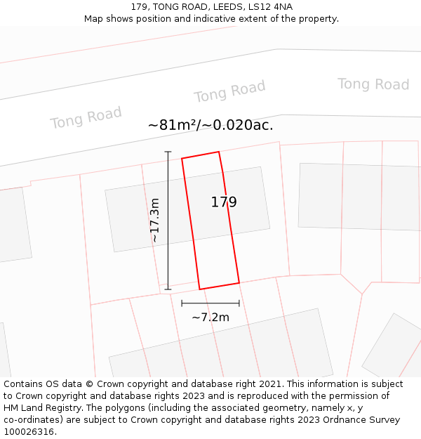 179, TONG ROAD, LEEDS, LS12 4NA: Plot and title map
