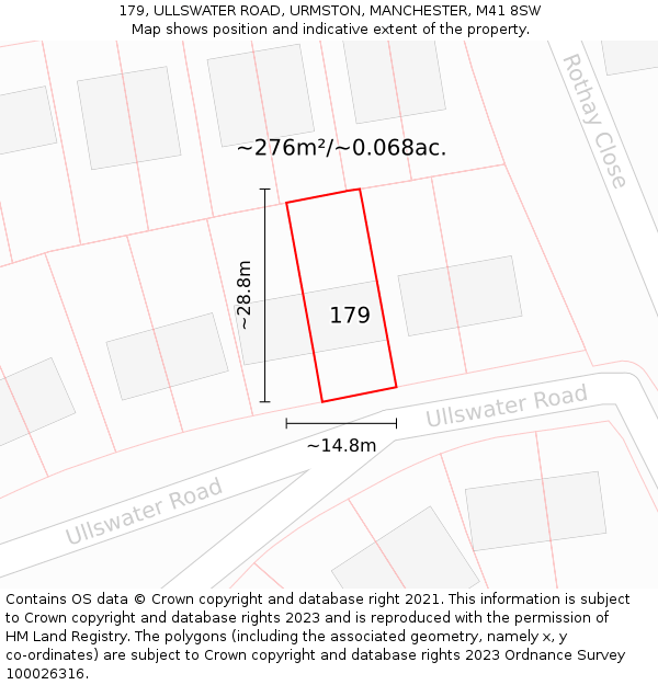 179, ULLSWATER ROAD, URMSTON, MANCHESTER, M41 8SW: Plot and title map