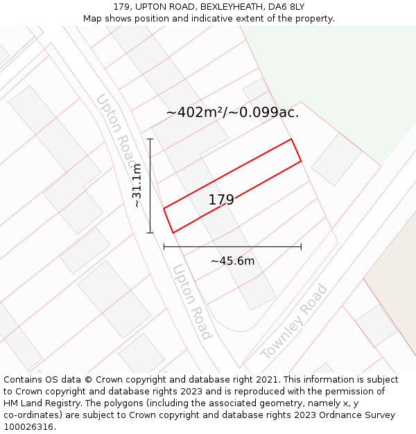 179, UPTON ROAD, BEXLEYHEATH, DA6 8LY: Plot and title map