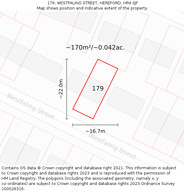 179, WESTFALING STREET, HEREFORD, HR4 0JF: Plot and title map