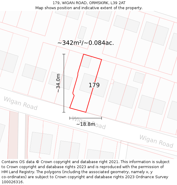 179, WIGAN ROAD, ORMSKIRK, L39 2AT: Plot and title map