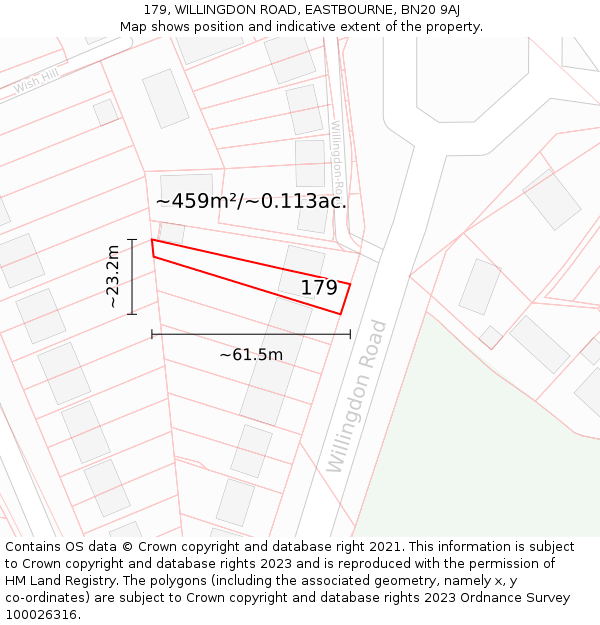 179, WILLINGDON ROAD, EASTBOURNE, BN20 9AJ: Plot and title map