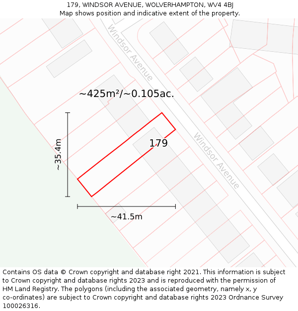 179, WINDSOR AVENUE, WOLVERHAMPTON, WV4 4BJ: Plot and title map