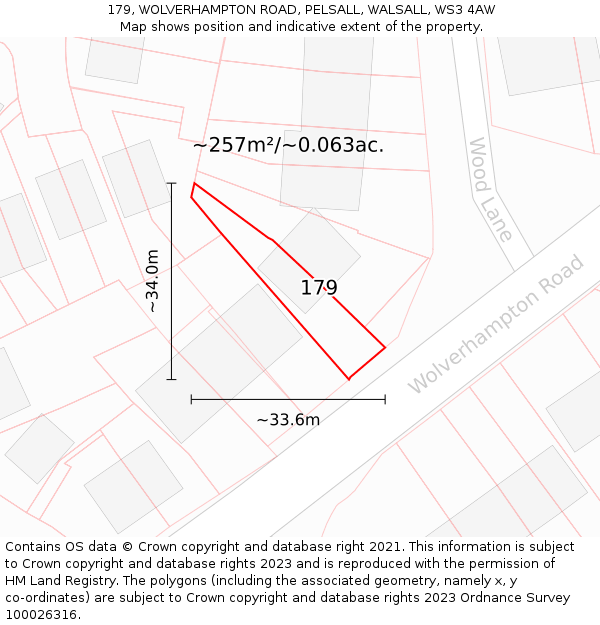 179, WOLVERHAMPTON ROAD, PELSALL, WALSALL, WS3 4AW: Plot and title map