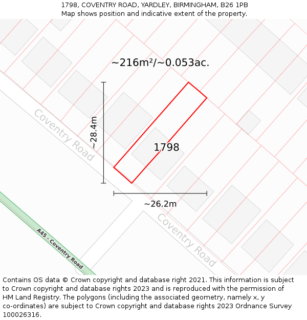1798, COVENTRY ROAD, YARDLEY, BIRMINGHAM, B26 1PB: Plot and title map