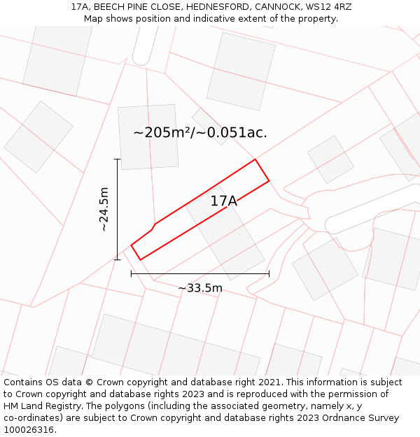 17A, BEECH PINE CLOSE, HEDNESFORD, CANNOCK, WS12 4RZ: Plot and title map