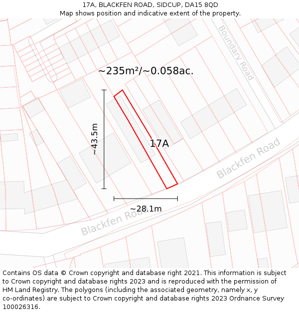 17A, BLACKFEN ROAD, SIDCUP, DA15 8QD: Plot and title map