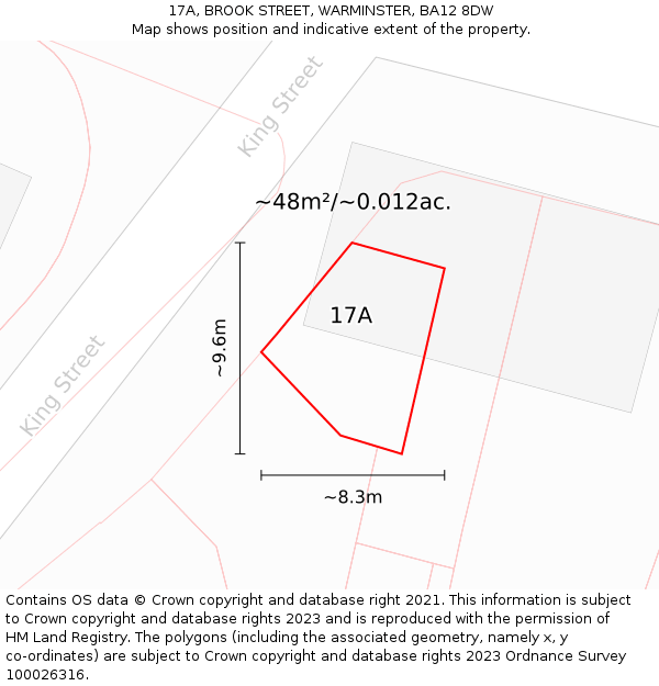 17A, BROOK STREET, WARMINSTER, BA12 8DW: Plot and title map