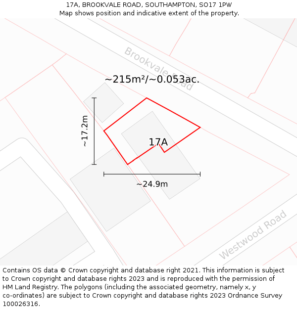 17A, BROOKVALE ROAD, SOUTHAMPTON, SO17 1PW: Plot and title map