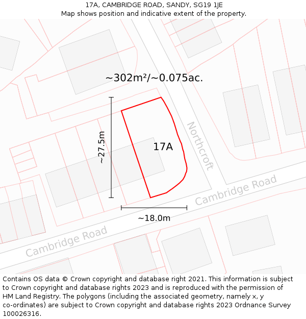 17A, CAMBRIDGE ROAD, SANDY, SG19 1JE: Plot and title map
