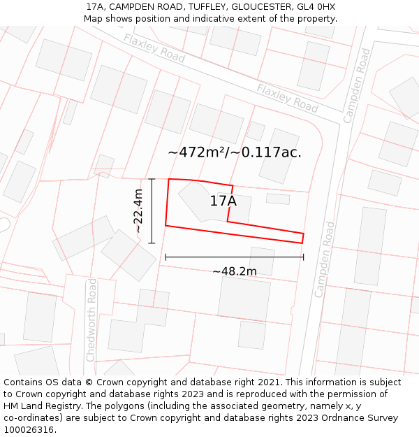 17A, CAMPDEN ROAD, TUFFLEY, GLOUCESTER, GL4 0HX: Plot and title map
