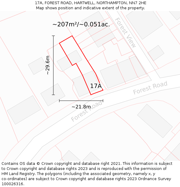 17A, FOREST ROAD, HARTWELL, NORTHAMPTON, NN7 2HE: Plot and title map