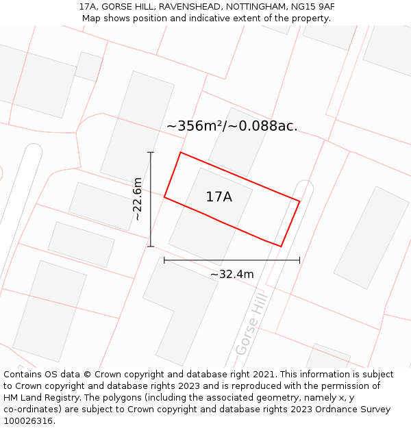 17A, GORSE HILL, RAVENSHEAD, NOTTINGHAM, NG15 9AF: Plot and title map