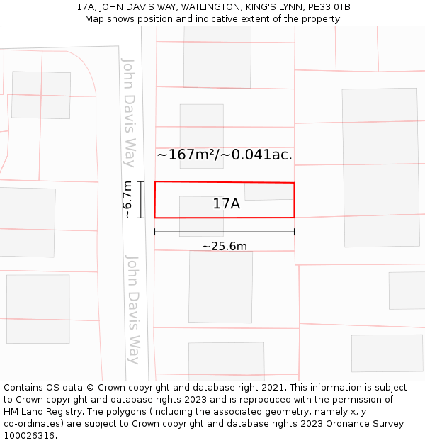 17A, JOHN DAVIS WAY, WATLINGTON, KING'S LYNN, PE33 0TB: Plot and title map