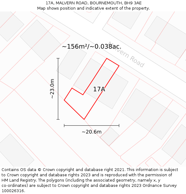 17A, MALVERN ROAD, BOURNEMOUTH, BH9 3AE: Plot and title map