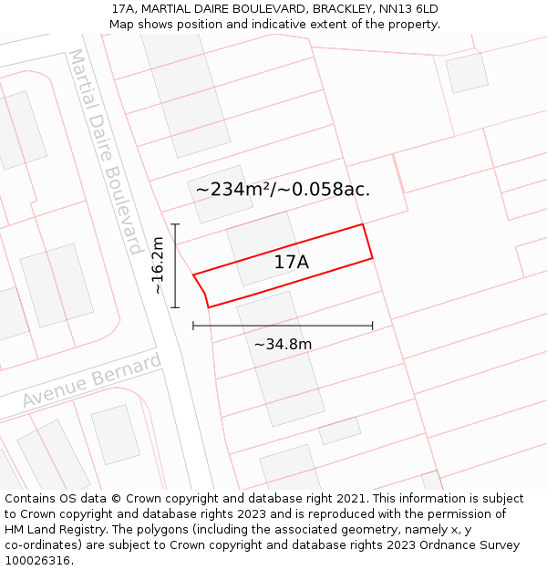 17A, MARTIAL DAIRE BOULEVARD, BRACKLEY, NN13 6LD: Plot and title map