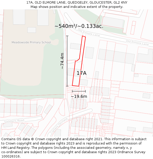 17A, OLD ELMORE LANE, QUEDGELEY, GLOUCESTER, GL2 4NY: Plot and title map