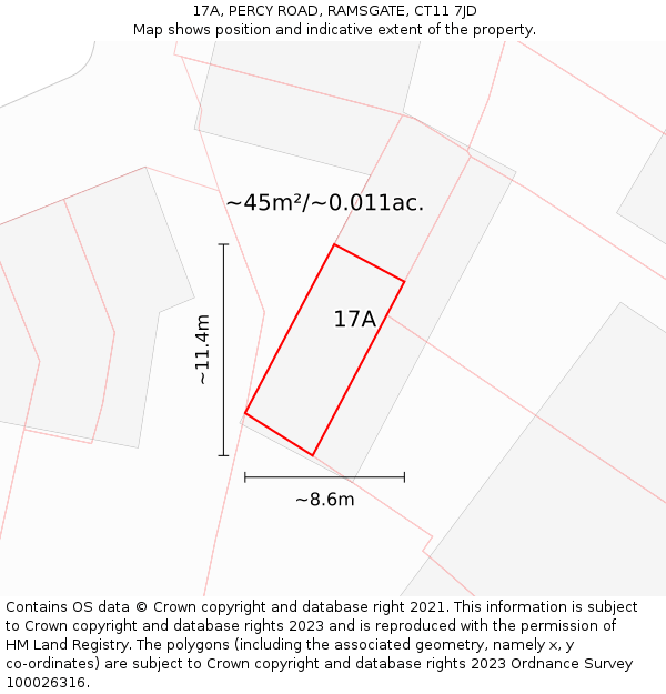 17A, PERCY ROAD, RAMSGATE, CT11 7JD: Plot and title map