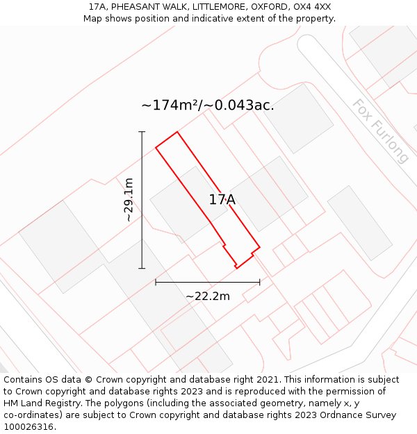 17A, PHEASANT WALK, LITTLEMORE, OXFORD, OX4 4XX: Plot and title map