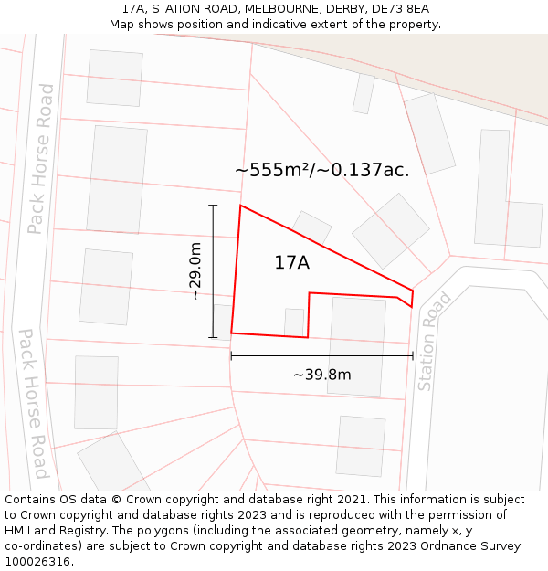 17A, STATION ROAD, MELBOURNE, DERBY, DE73 8EA: Plot and title map