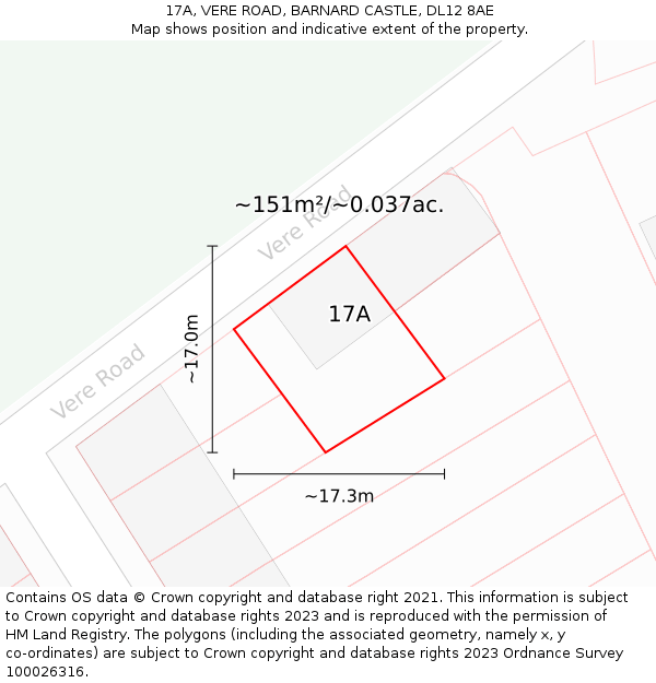 17A, VERE ROAD, BARNARD CASTLE, DL12 8AE: Plot and title map