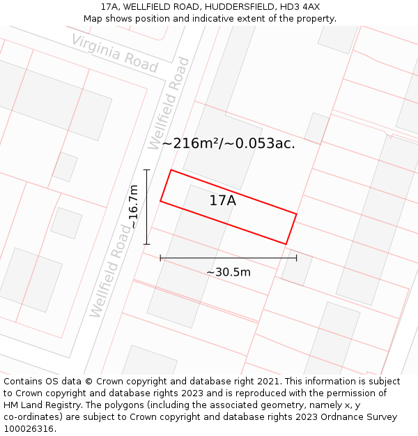 17A, WELLFIELD ROAD, HUDDERSFIELD, HD3 4AX: Plot and title map
