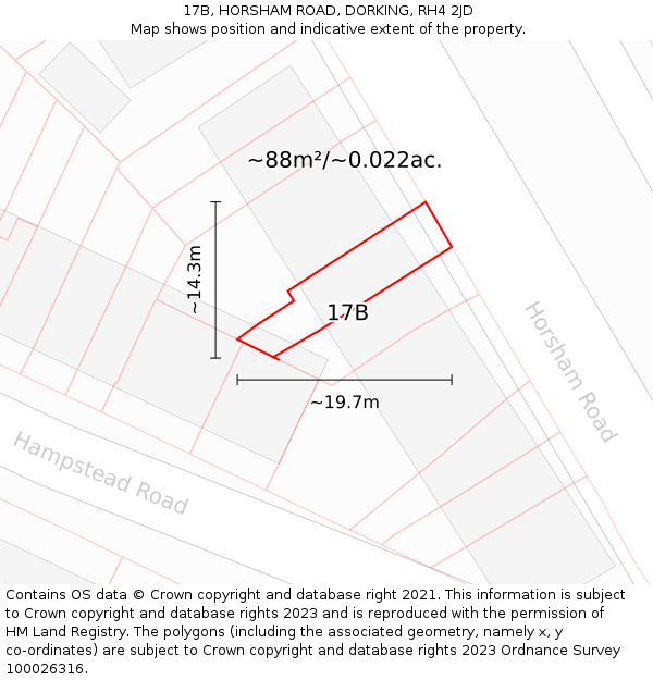 17B, HORSHAM ROAD, DORKING, RH4 2JD: Plot and title map