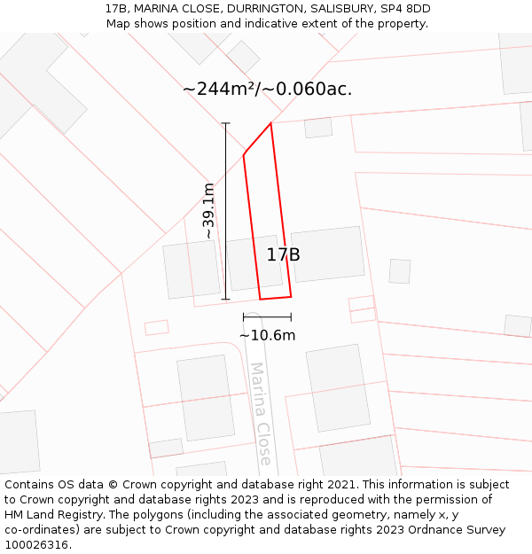17B, MARINA CLOSE, DURRINGTON, SALISBURY, SP4 8DD: Plot and title map