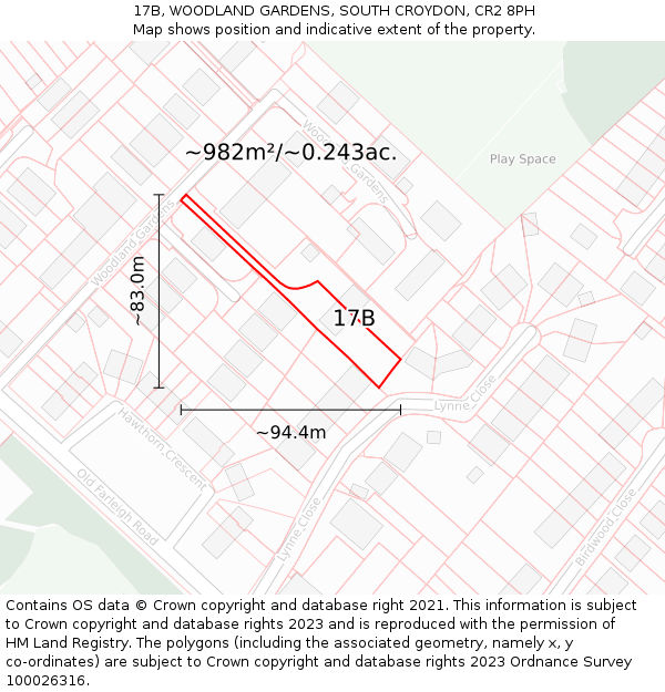 17B, WOODLAND GARDENS, SOUTH CROYDON, CR2 8PH: Plot and title map