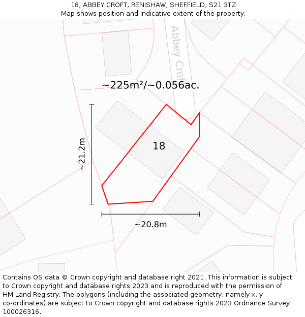 18, ABBEY CROFT, RENISHAW, SHEFFIELD, S21 3TZ: Plot and title map