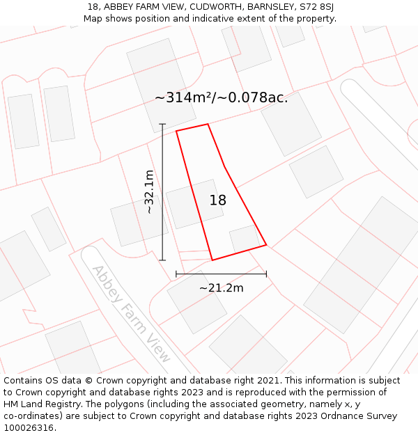 18, ABBEY FARM VIEW, CUDWORTH, BARNSLEY, S72 8SJ: Plot and title map
