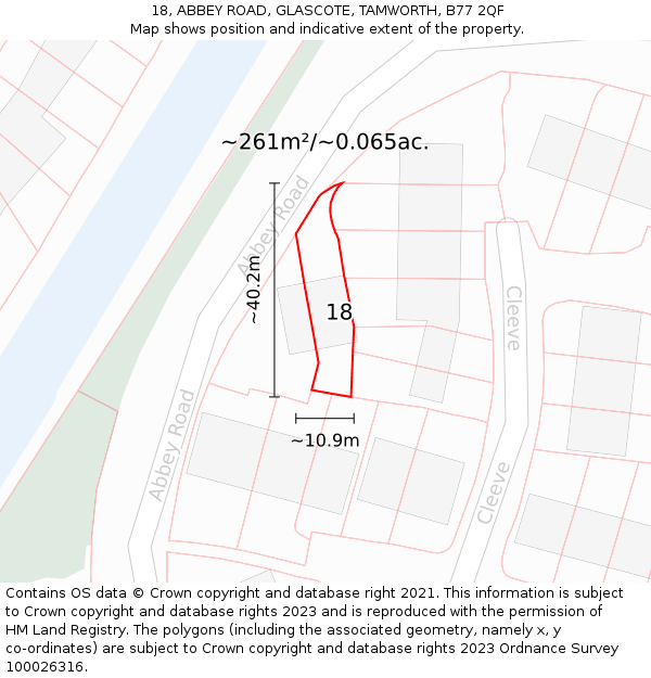 18, ABBEY ROAD, GLASCOTE, TAMWORTH, B77 2QF: Plot and title map