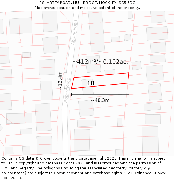 18, ABBEY ROAD, HULLBRIDGE, HOCKLEY, SS5 6DG: Plot and title map