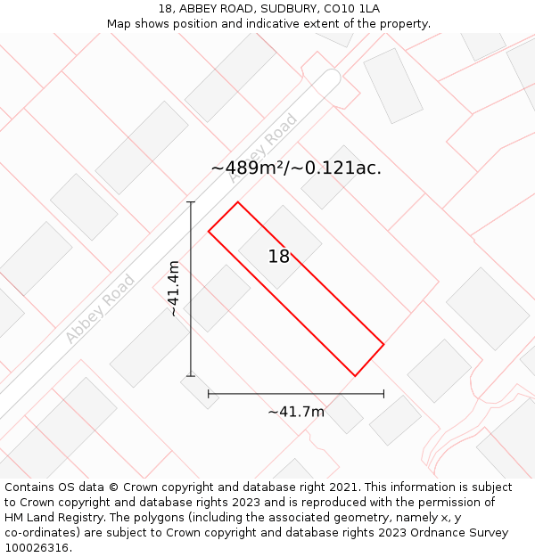 18, ABBEY ROAD, SUDBURY, CO10 1LA: Plot and title map