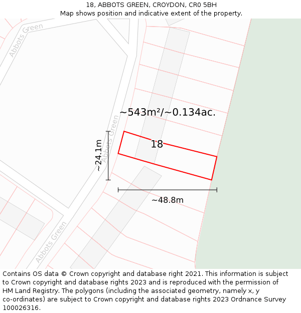 18, ABBOTS GREEN, CROYDON, CR0 5BH: Plot and title map