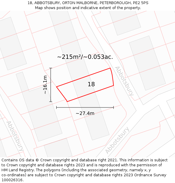 18, ABBOTSBURY, ORTON MALBORNE, PETERBOROUGH, PE2 5PS: Plot and title map