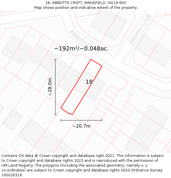 18, ABBOTTS CROFT, MANSFIELD, NG19 6NY: Plot and title map